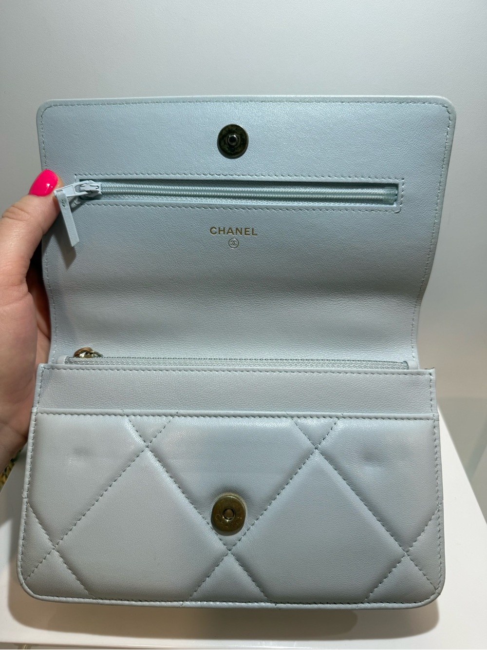 Chanel Light Blue Lambskin Wallet on Chain Crossbody Bag - Picture 8 of 13